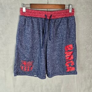 FC Barcelona Mens Blue Red Heathered Barca Logo Athletic Sweat Shorts Size M